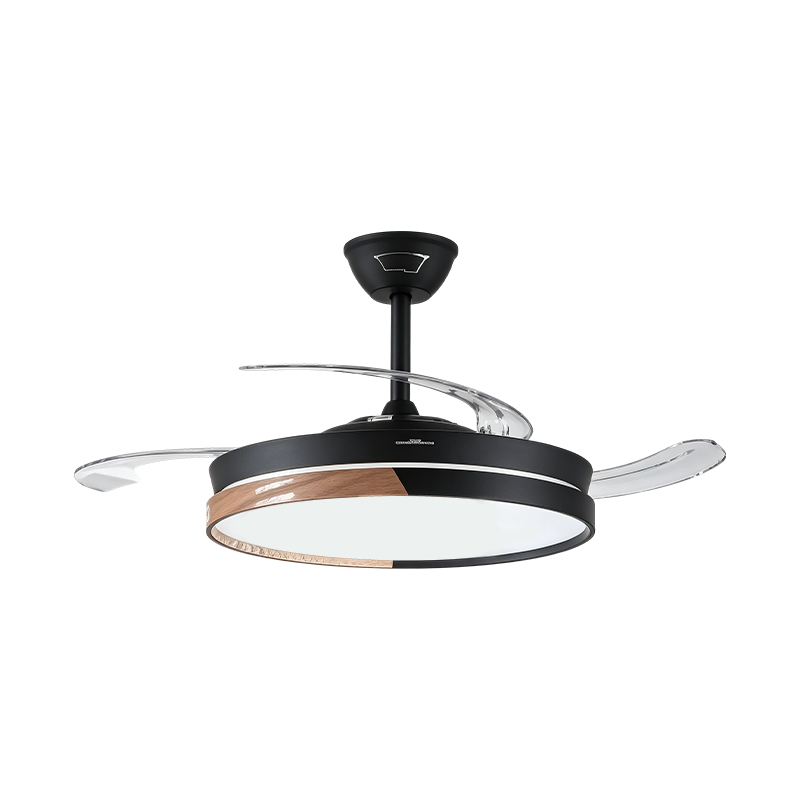 Lampe de ventilateur rétractable à grain de bois rustique
