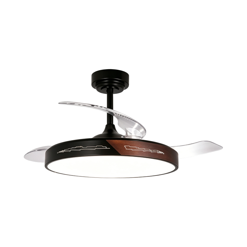 Lampe de ventilateur rétractable à grain de bois rustique