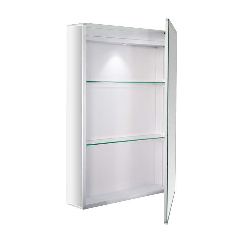 Armoire de miroir de salle de bains LED à porte unique étanche en alliage d'aluminium Armoire de miroir de salle de bains LED à porte unique étanche en alliage d'aluminium