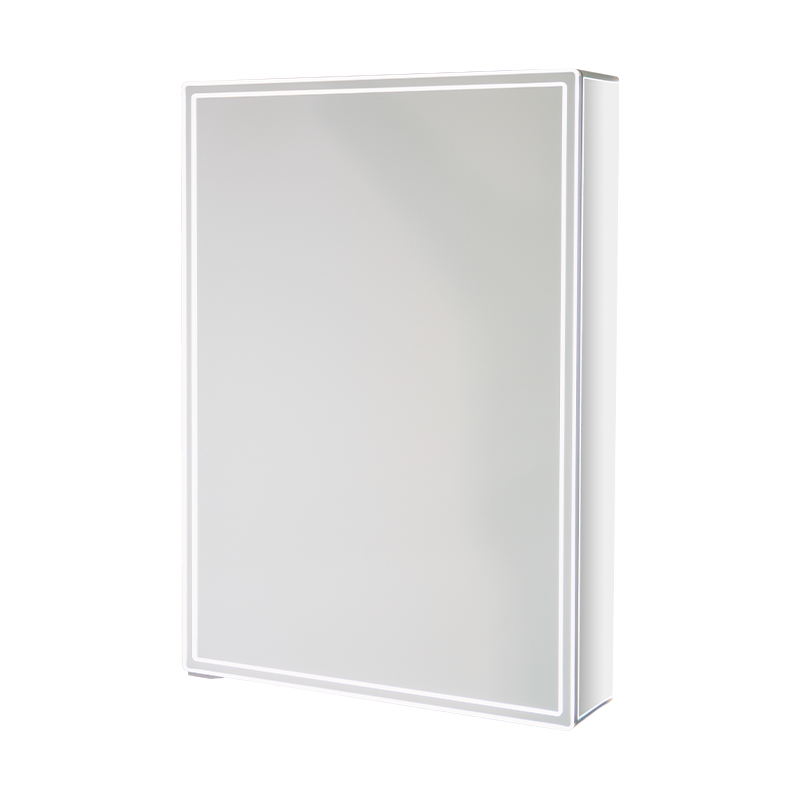 Armoire de miroir de salle de bains LED à porte unique étanche en alliage d'aluminium Armoire de miroir de salle de bains LED à porte unique étanche en alliage d'aluminium